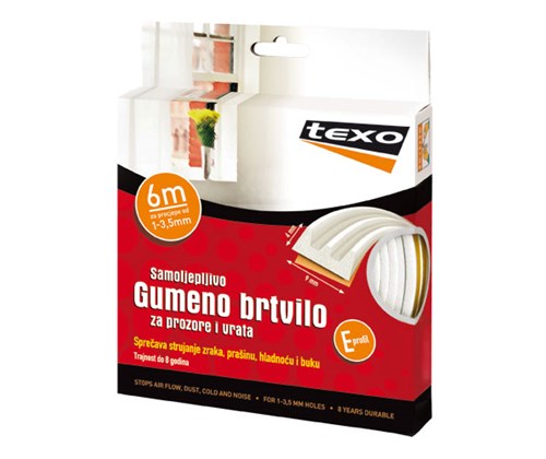 TEXO Gumeno brtvilo E-profil 6 m - bijelo